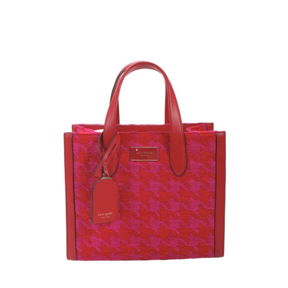 Kate Spade New York Womens Manhattan Houndstooth Chenille Tote Handbag Red